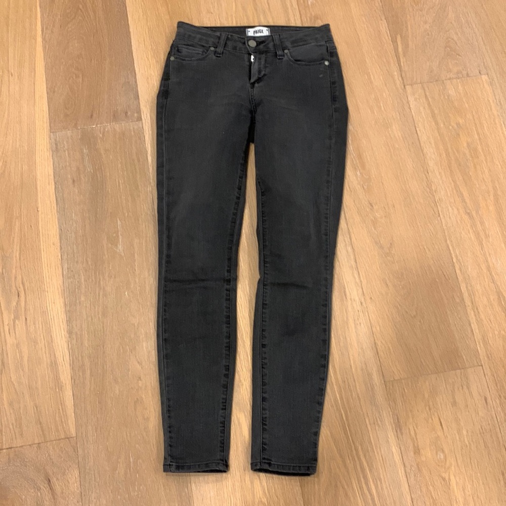 Paige denim skinny jeans vertugo ankle distressed black size 25